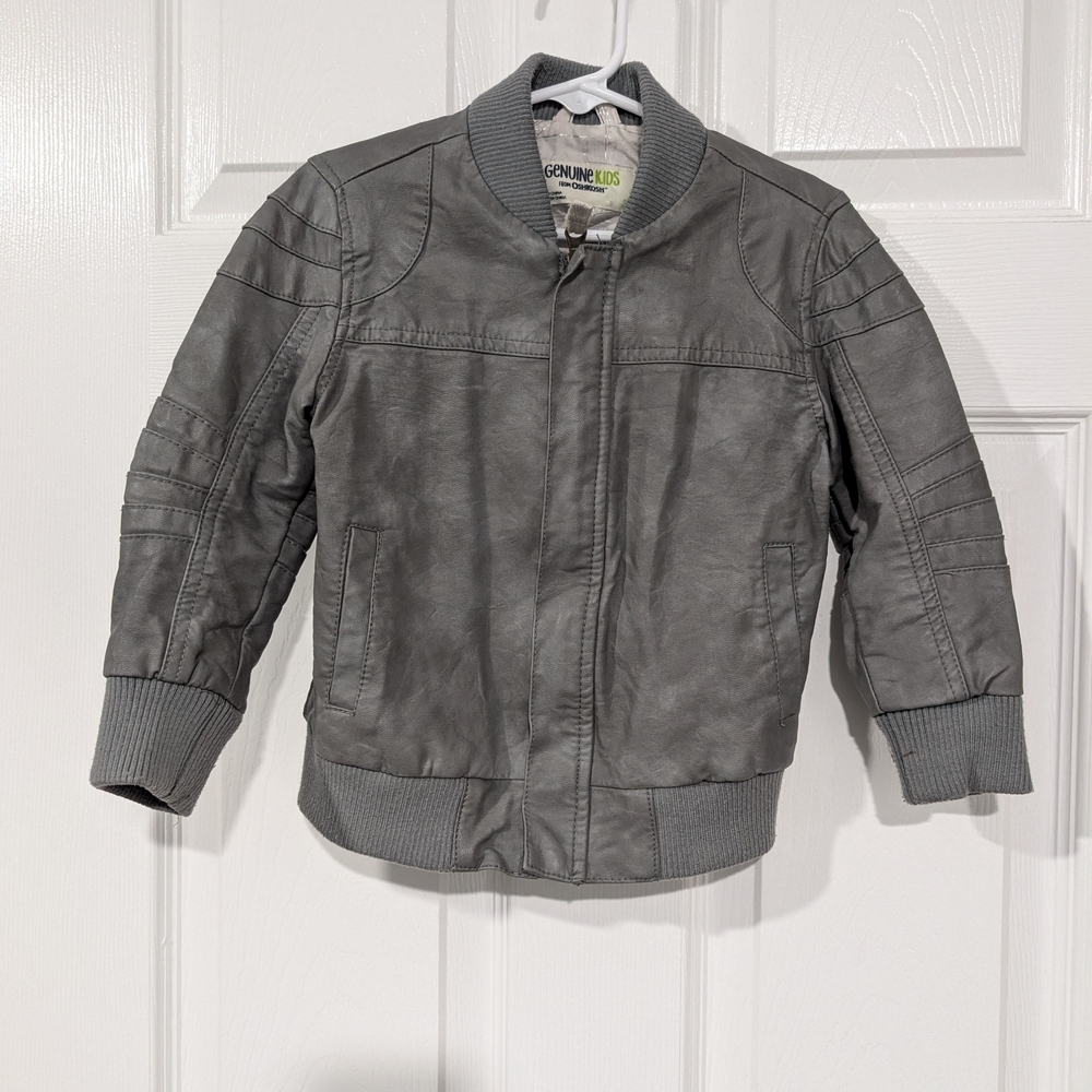 Genuine Kids From OshKosh Faux Leather Gray Bomber Jacket in Size 3T